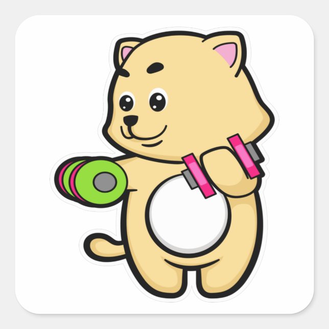 Adesivo Quadrado Gato no Biceps treinando com Dumbbells (Frente)