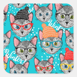 Adesivo Quadrado Gato no chapéu