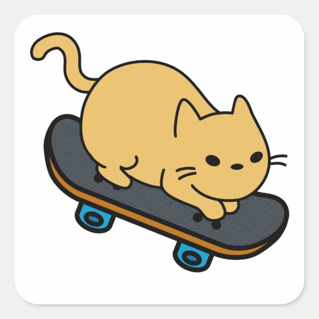 Adesivo Quadrado Gato no skate Cartoon Kitten Skateboard (Frente)