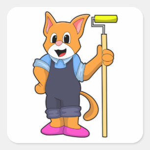 Adesivo Quadrado Gato no Wallpapering com cilindro de pressão