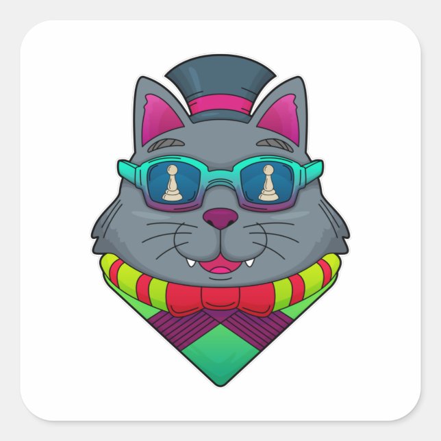 Adesivo Quadrado Gato no Xadrez com Peão de Xadrez (Frente)