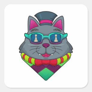 Adesivo Quadrado Gato no Xadrez com Peão de Xadrez