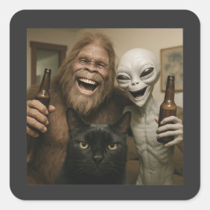 Adesivo Quadrado Gato Pé Grande Alien Selfie BFF Foto Engraçada Com