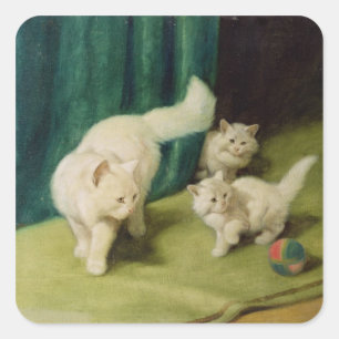 Adesivo Quadrado Gato persa branco com dois gatinhos