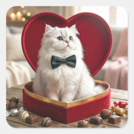 Adesivo Quadrado Gato Persa do Dia dos Namorados na Caixa de Chocol
