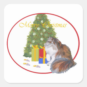 Adesivo Quadrado Gato Persa Tricolor Natal