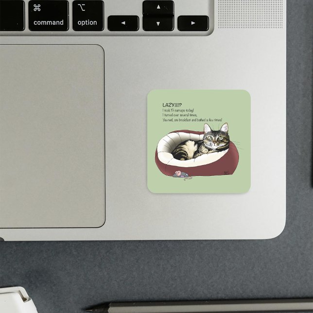 Adesivo Quadrado Gato preguiçoso Cama Verde Engraçado (Criador carregado)