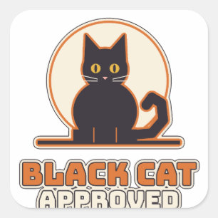 Adesivo Quadrado Gato Preto Aprovado Lua Retro Halloween Gato