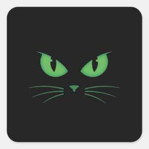 Adesivo Quadrado Gato Preto Assustador Olhos Verdes