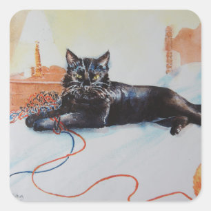 Adesivo Quadrado Gato preto com fio