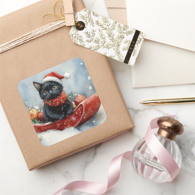 Adesivo Quadrado Gato Preto com Lama Deixe-o nevar Natal (Presentear)