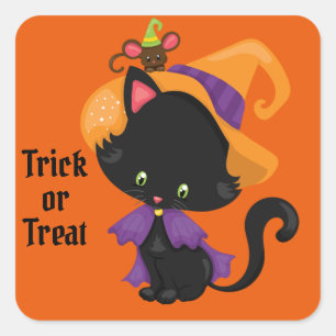 Adesivo Quadrado Gato Preto De Saco De Halloween