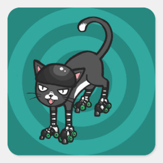 Adesivo Quadrado Gato preto e branco em Rollerskates