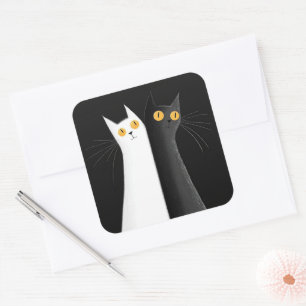 Adesivo Quadrado Gato Preto e Gatos Brancos em Preto