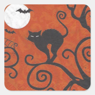 Adesivo Quadrado gato preto laranja