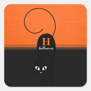 Adesivo Quadrado Gato Preto Laranja de Halloween Two Tone