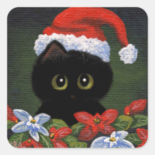 Adesivo Quadrado Gato preto Papai Noel Creationarts engraçado do