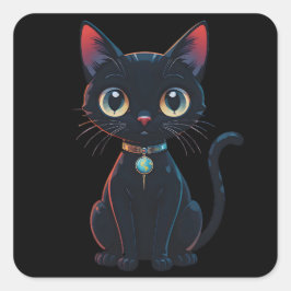Adesivo Quadrado Gato Preto Pouco Assustador