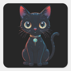 Adesivo Quadrado Gato Preto Pouco Assustador