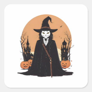 Adesivo Quadrado Gato Preto Salem Místico com Pumpkins