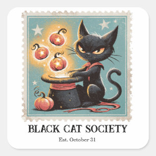 Adesivo Quadrado Gato Preto Vintage de Halloween