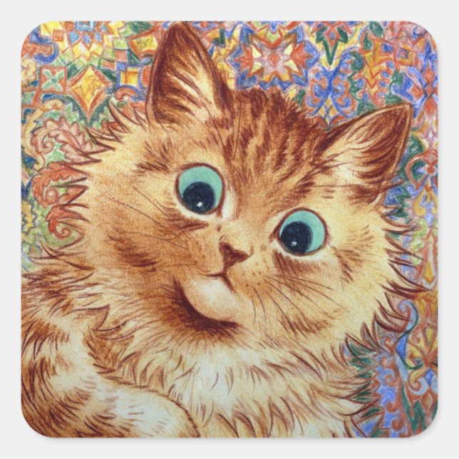 Adesivo Quadrado Gato Psicodélico Pintado por Louis Wain (Frente)