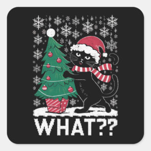 Adesivo Quadrado Gato Que Gato Negro Engraçado Puxando Árvore De Na