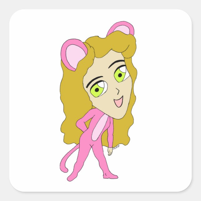 Adesivo Quadrado gato rosa (Frente)