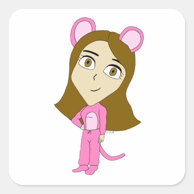 Adesivo Quadrado gato rosa (Frente)