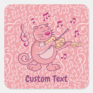 Adesivo Quadrado Gato Rosa com Vinheta Violino Quadrado