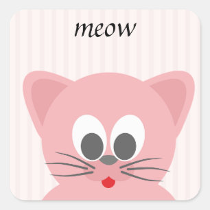 Adesivo Quadrado Gato Rosa-de-fenda doce