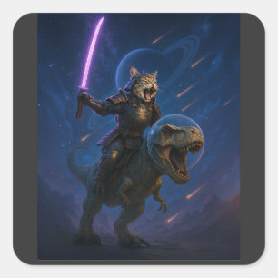 Adesivo Quadrado Gato Samurai Galáctico no T Rex