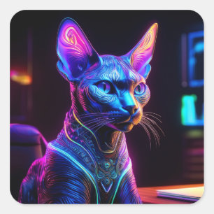 Adesivo Quadrado Gato Sfinx Alienígena Senta-se Na Cadeira do seu C