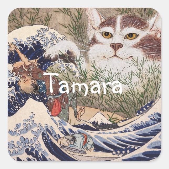 Adesivo Quadrado Gato sobrenatural na Onda do Excelente (Frente)