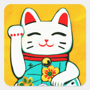 Adesivo Quadrado Gato sortudo Maneki Neko