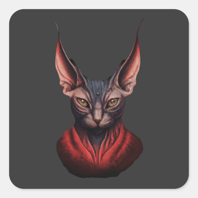 Adesivo Quadrado Gato Sphynx- Half Cat, Half Devil, Master Sphynx # (Frente)