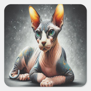 Adesivo Quadrado Gato Sphynx Realista, Gato Sphynx Sem Cabelo