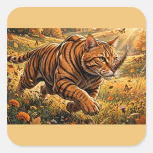 Adesivo Quadrado Gato Tigre Fantasia – Aventura do Outono Dourado