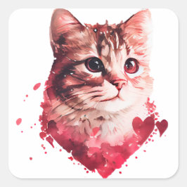 Adesivo Quadrado Gato Valentão de Coração Fofo