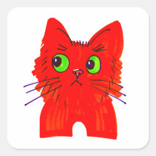 Adesivo Quadrado Gato Vermelho Brilhante - Maravilha de Olhos Amplo
