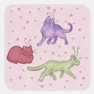 Adesivo Quadrado Gatos Alienígenas Gato Espacial Caprichoso Diverti
