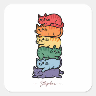 Adesivo Quadrado Gatos Arco-Íris Empilhados - Celebração do Orgulho