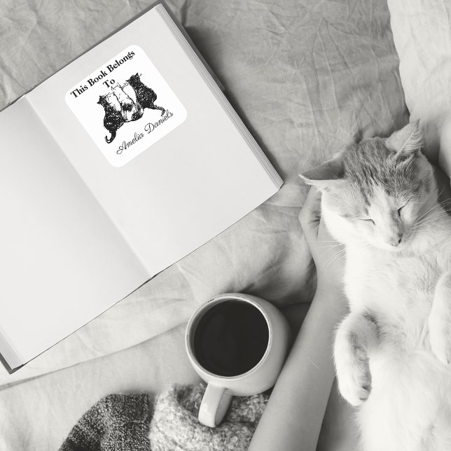 Adesivo Quadrado Gatos Bonitos Este Livro Pertence A (Bookplate stickers for cat lovers)