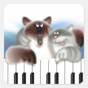 Adesivo Quadrado Gatos Brincando Piano