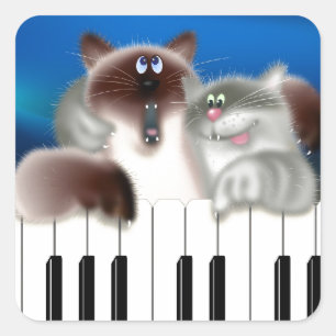 Adesivo Quadrado Gatos Brincando Piano