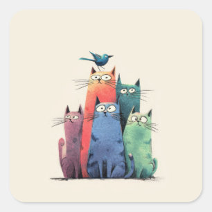Adesivo Quadrado Gatos Coloridos Empilhados – Arte de Gato Capricho