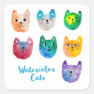 Adesivo Quadrado Gatos com aquarelas e amigos