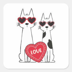 Adesivo Quadrado Gatos com Óculos de Sol de Coração