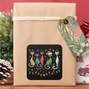 Adesivo Quadrado Gatos com Visual Moderno de Meados do Século Natal