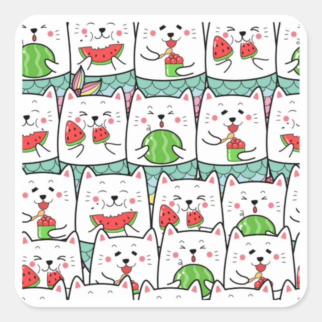 Adesivo Quadrado Gatos Comendo Melancia (Frente)